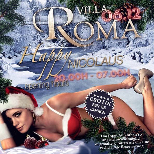 Villa Roma Bordell München mit Happy Nicolaus Party Grafik